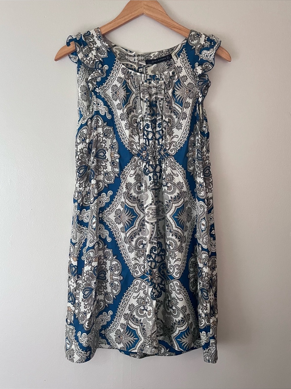 Zara Woman Silk Boho Paisley Medallion Print Sleeveless Mini Dress Size Large